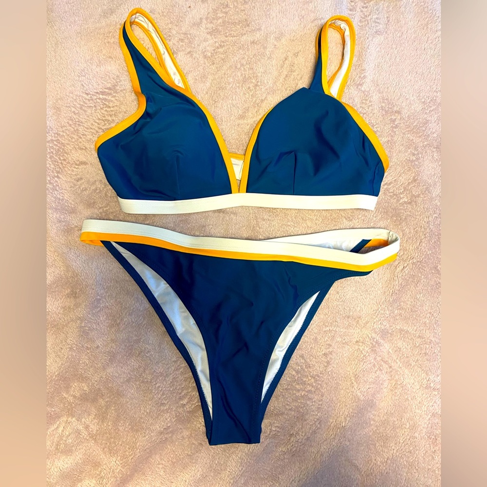Navy blue and yellow bikini